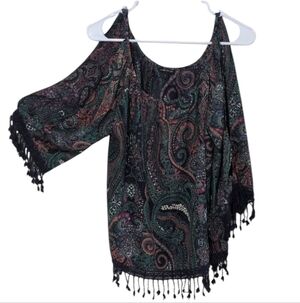 💲⬇️Bohemian Paisley Women's Blouse with Tassels And Cold Shoulder Open Sleeves